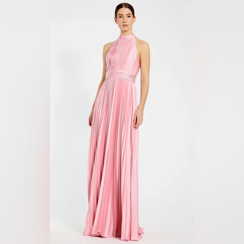 Mac Duggal Pink Halter Pleated Dress